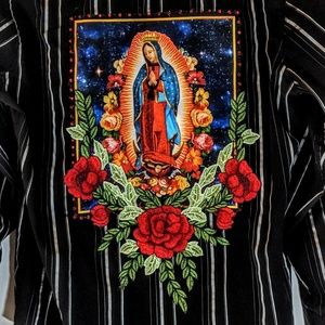 refashioned Shirts - Our Lady Of Guadalupe Redesigned Dress Shirt OOAK refashioned Shirts - Our Lady Of Guadalupe Redesigned Dress Shirt OOAK